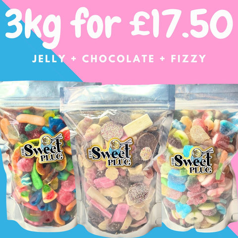 3kg for £17.50! 1kg Fizzy+ 1kg Jelly + 1kg Chocolate